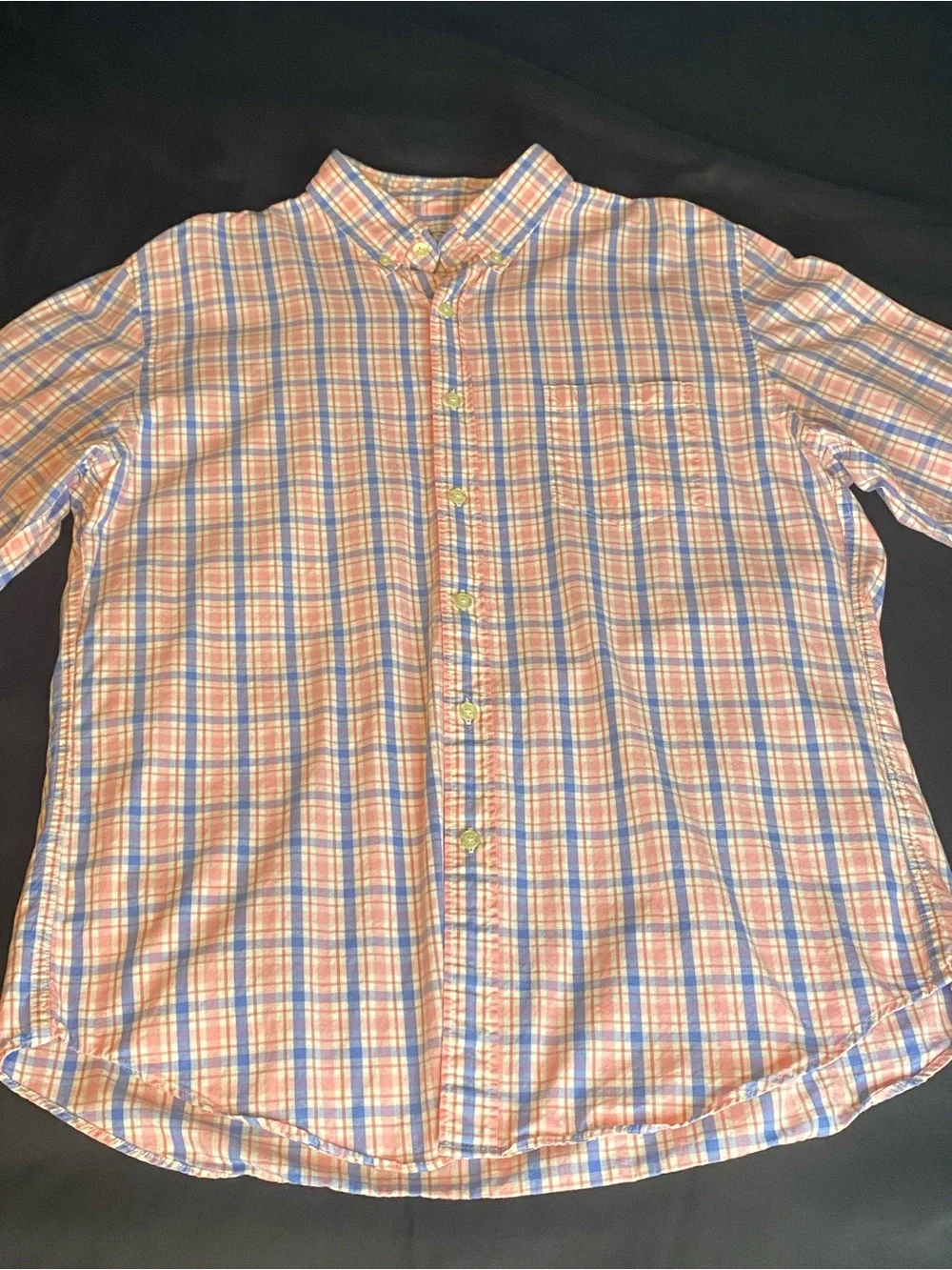 Mens J Crew Tailored Woven Cotton Button Up Size Large 100% Cotton Pink/Blue